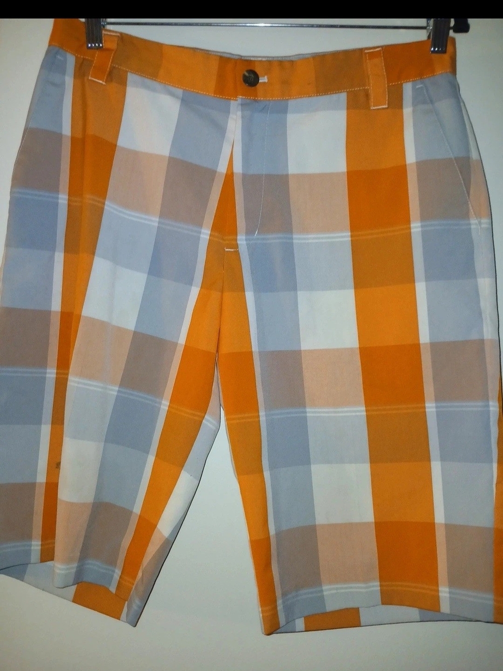 adidas Orange, Light Blue and White Plaid Chino Shorts
